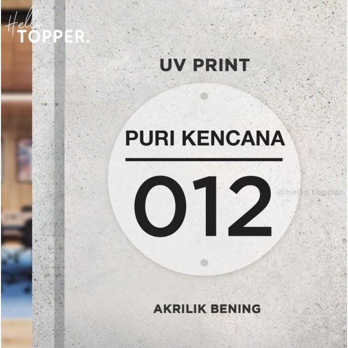 Papan Alamat Custom Transparan Nomer Acrylic Bulat Bening Print