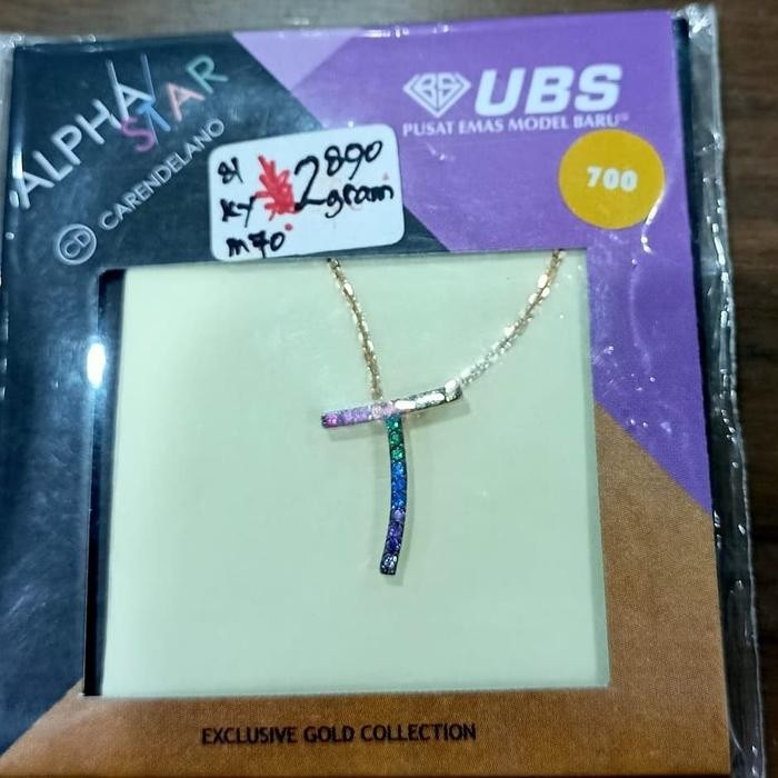 Kalung Emas ALPHA STAR Carendelano Huruf T UBS 700 best seller
