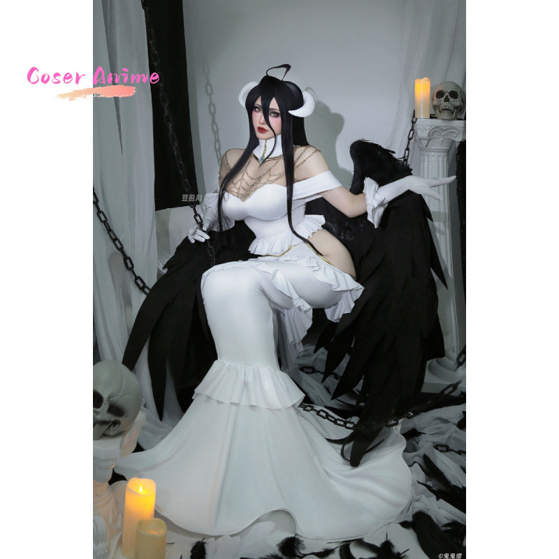 MAX ANIME OVERLORD ALBEDO COSPLAY COSTUME HALLOWEEN CHRISTMAS COS WOMEN WHITE DRESS