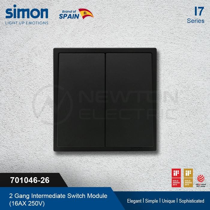 Simon I7 Saklar Intermediate 2 Gang Switch - Black (Tanpa Frame)