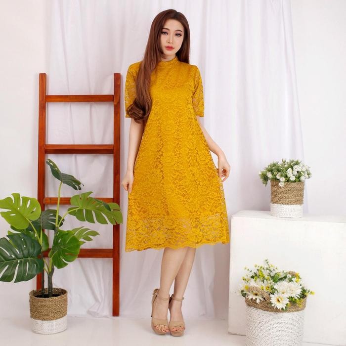 ASLI Dress Brokat Lengan Pendek kekinian-Kebaya Dress wanita Bahan Brokat-Dress Brukat Viral-Kebaya