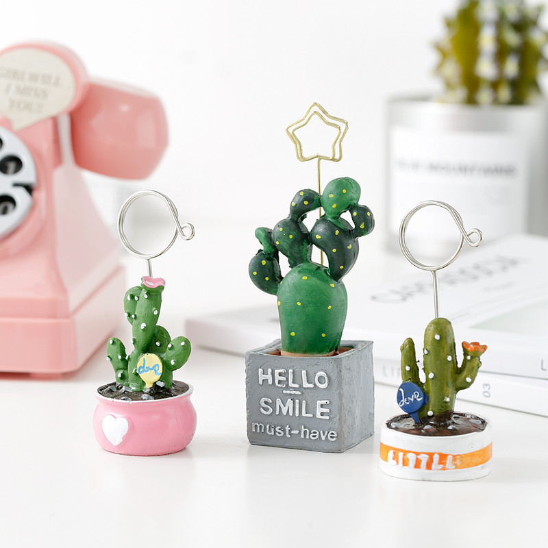 TUTU 4pcs/lot Cute Card Holder Cactus Resin Plant Decoration Stationery Photo Holder paper clip Offi