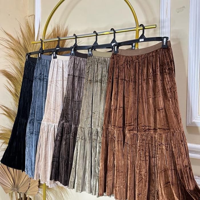 KirimCpT- Rok Midi Corduroy Plisket Dan Rok Midi Bludru