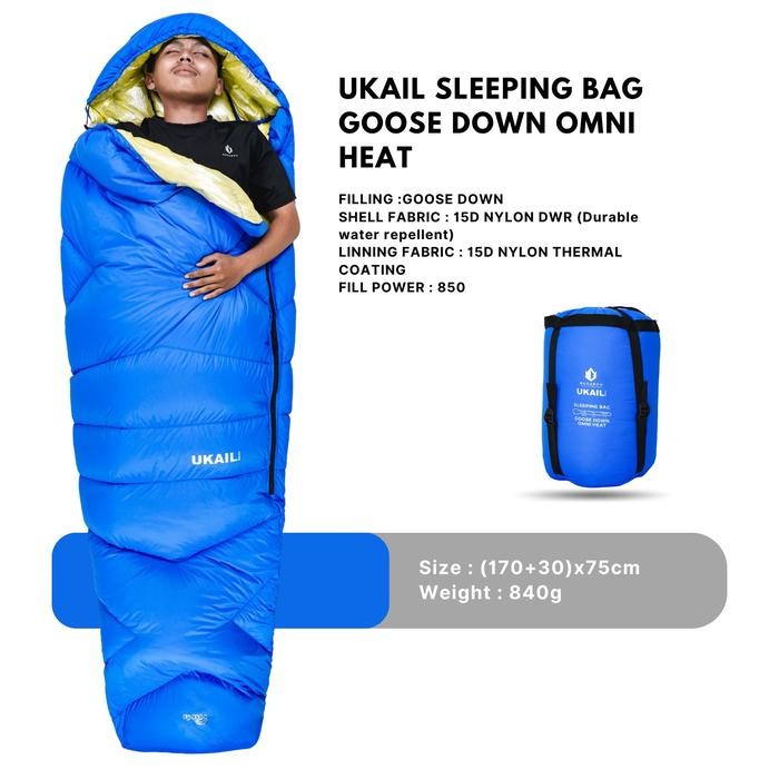 BOGABOO Sleeping bag goose down OMNI HEAT ASLI BULU ANGSA 100 % FP 850 - slepingbag musim dingin -