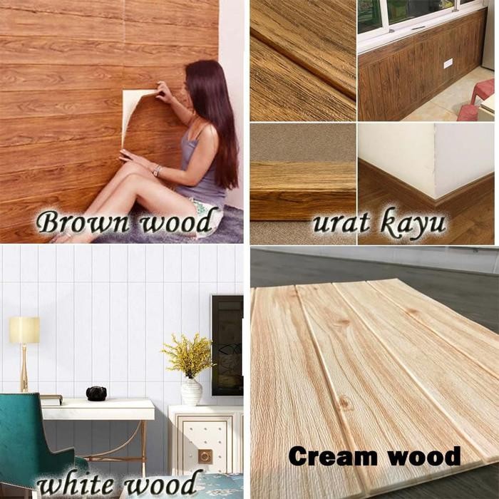 Foam 3D KAYU LIST WOOD Panel SPONS Wallpaper sticker dinding