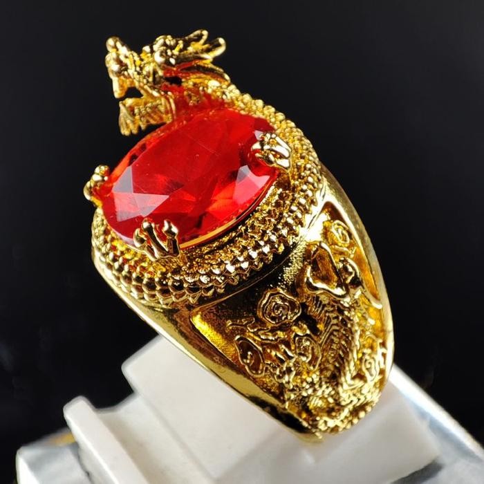 CINCIN NAGA GOLD BATU MERAH - RED STONE DRAGON GOLD RING / AKSESORIS CIN CIN MIRAH LAKI LAKI PRIA