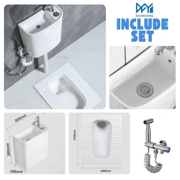 di1r- [Cod] 1 Set Closet 506 Kloset Jongkok Mr.Tao Dengan Watertank Wastafel Keramik Hemat