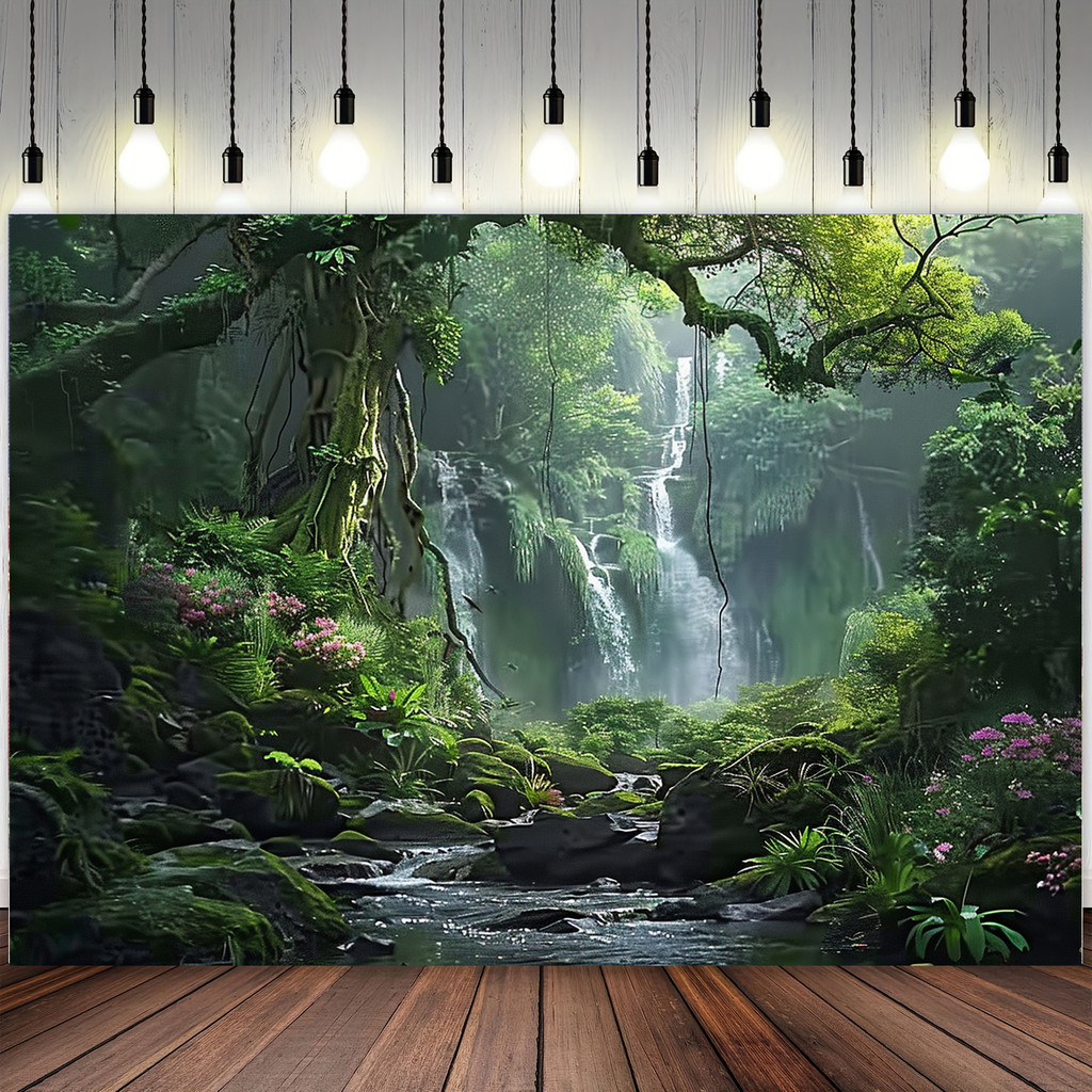 Tropical Rainforest Tapestry Wall Hanging Waterfall Stream Jungle Landscape Art Fabric Poster For