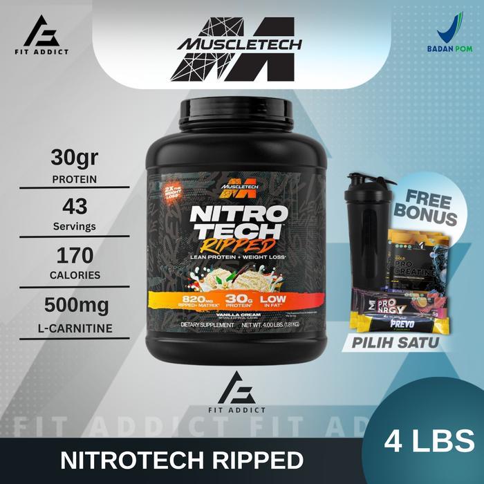 Muscletech Nitrotech Ripped 4 Lbs Lb 4Lb 4Lbs Nitro Tech Whey Protein Terbaru 