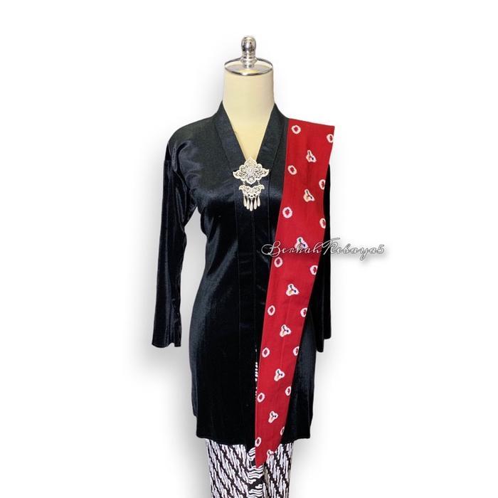 SETELAN KEBAYA BLUDRU ENCIM TUNIK / KEBAYA + SELENDANG + JARIK - Hitam, S
