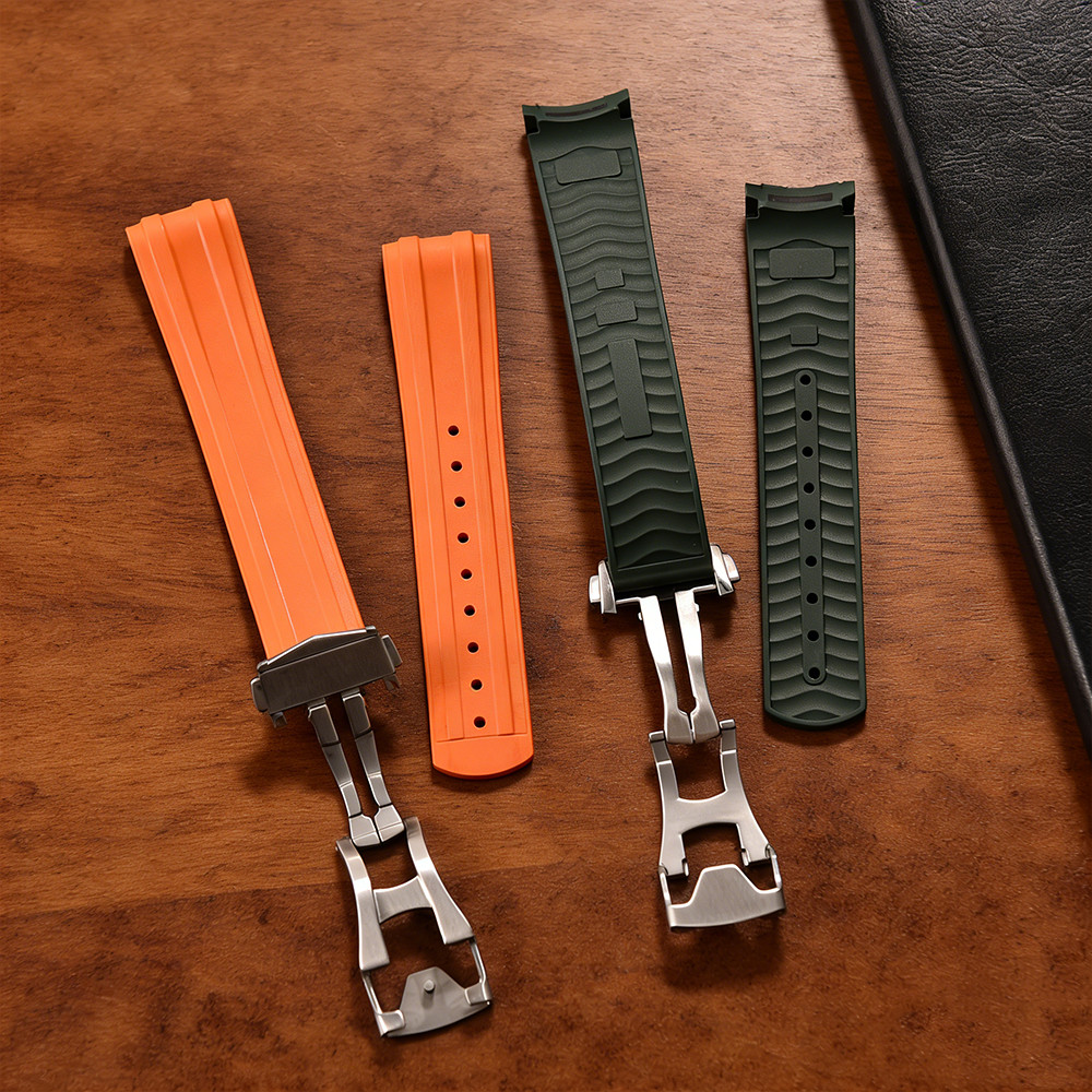 Fluororubber Watch Band 20mm For Omega Seamaster 300 FKM Rubber Strap Original Design