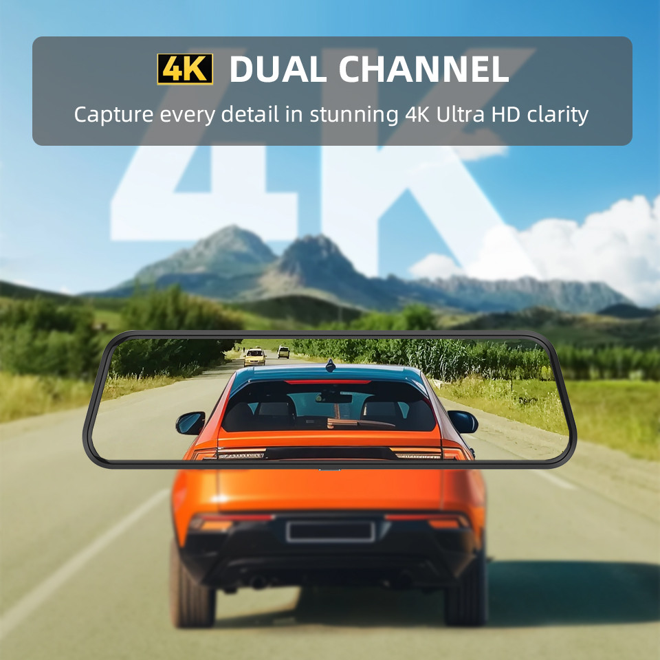 ACCEO 4K Dashcam Mirror Car Dvr Wireless Carplay/Android Auto 10 Inch Touch Screen Video Recorder