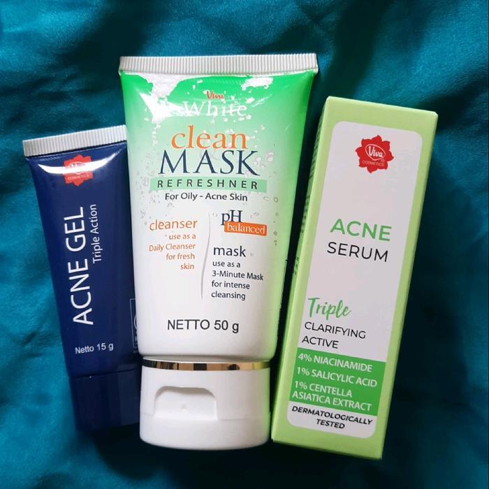 Baru Viva Paket Skincare / Viva Cleansear Acne Skin + Viva Acne Gel + Viva Serum Acne / Paket 3