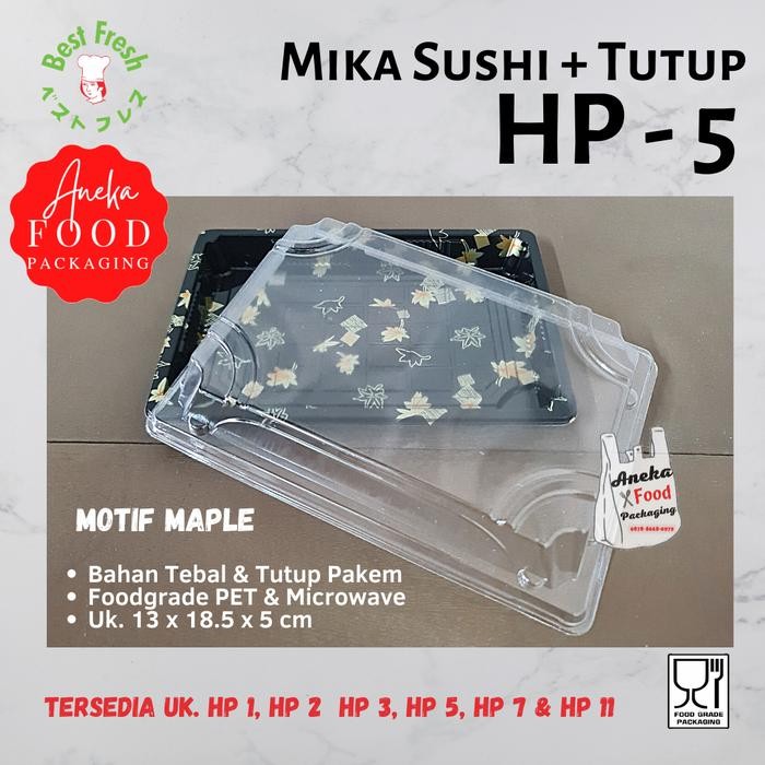 Mika box/tray/wadah sushi bento HP 5 hitam motif+tutup