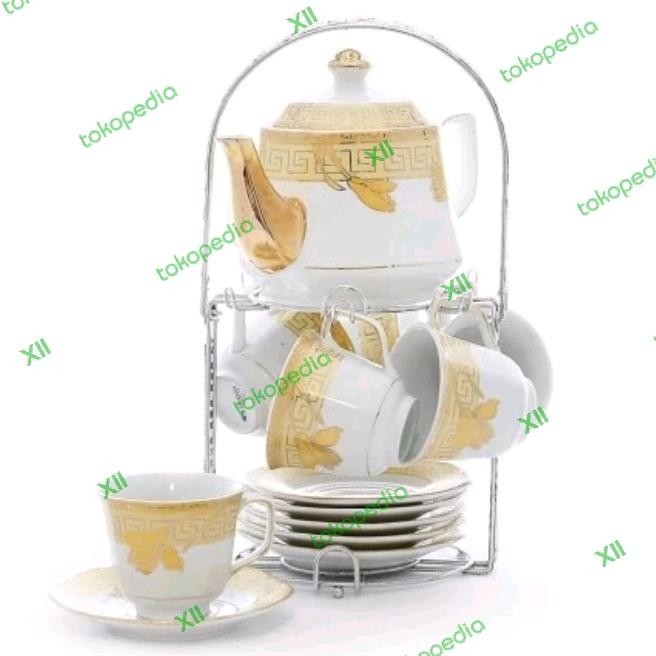 Terlaris Vicenza C~78 Golden Touch Series Coffee Tea Set 15 Pcs Paket Teko + Cangkir + Stand