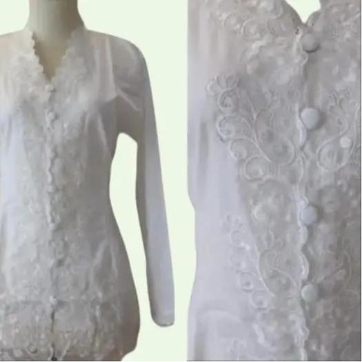 Atasan Kebaya Wanita Model Encim Bahan Katun Premium Kombinasi Bordir Warna Putih