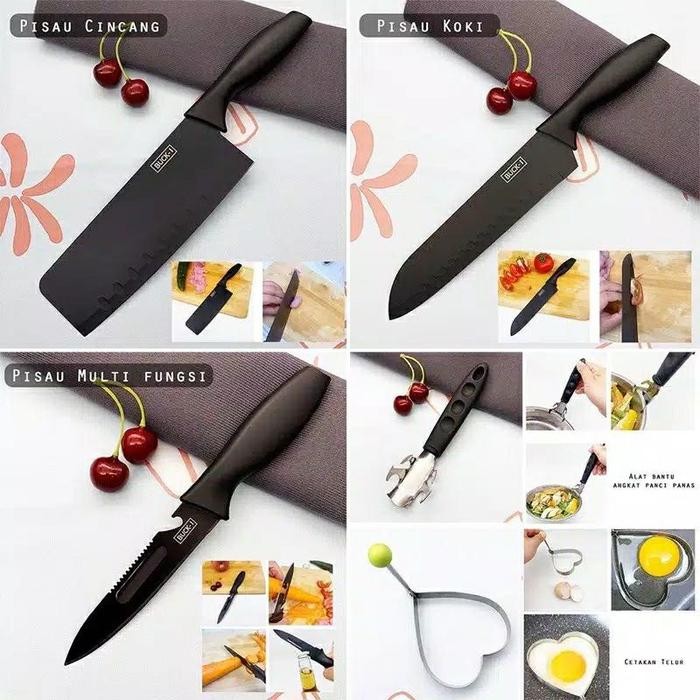 KNIFE SET PISAU HITAM buck-1 pisau dapur 5in1 stainless steel premium
