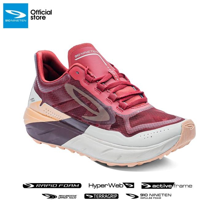 Sepatu Trail Run 910 Nineten Geist Ekiden Trail Maroon/Abu/Kuning - Trail Run, Outdoor