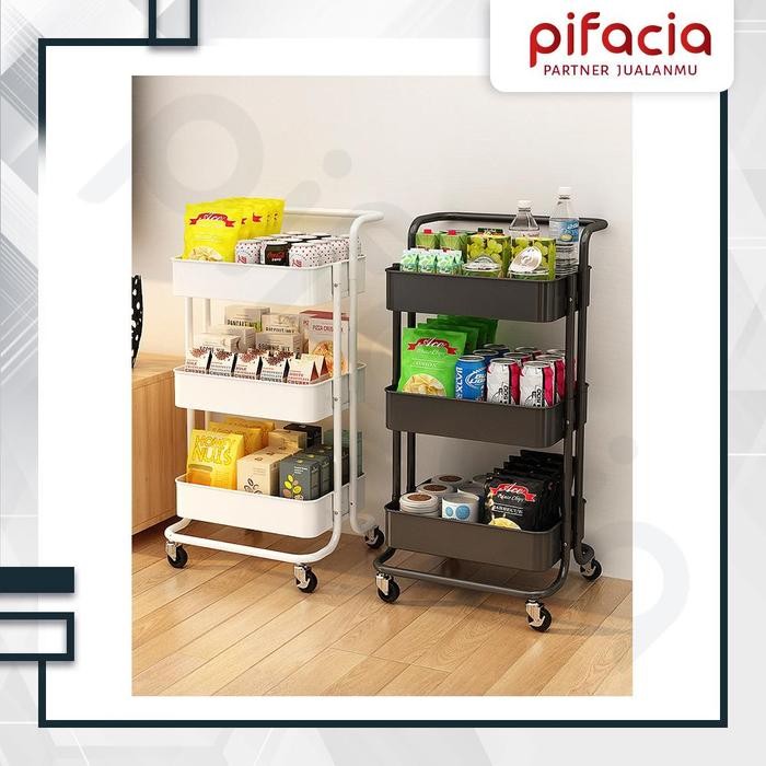 Pilihan- Pifacia Rak Troli Susun Dapur 3 Tingkat Trolley Salon Hitam Putih Serbaguna