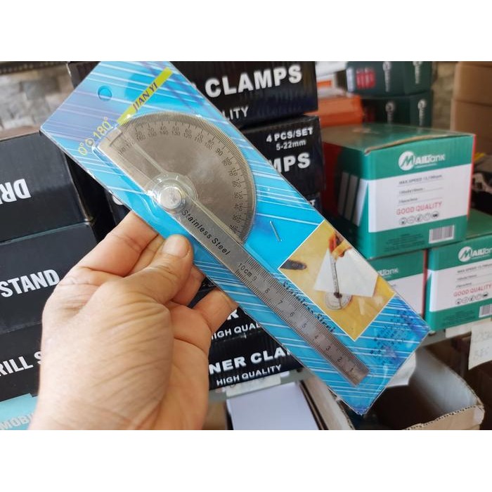 

OJ penggaris siku busur sudut / protractor 100mm stainless steel