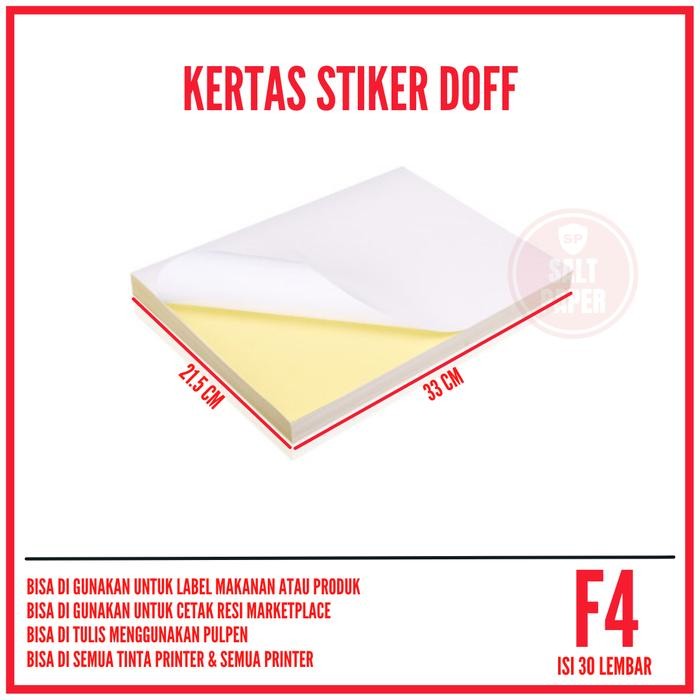 Pilihan- Kertas Stiker Hvs F4 - Isi 30 Lbr / Kertas Stiker / Sticker Hvs Doff