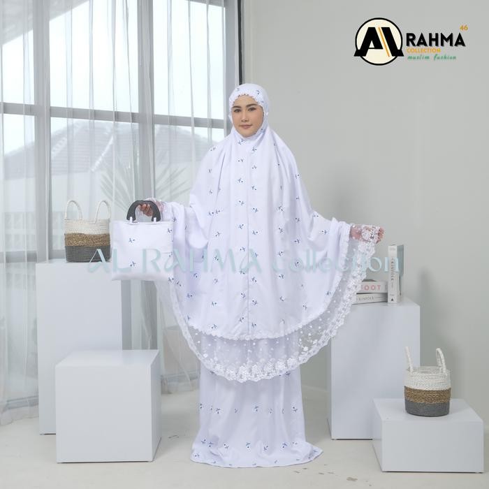 Pilihan- Al Rahma - Mukena Amira Katun Premium Bordir Tabur Bunga Melati Dengan Renda Besar