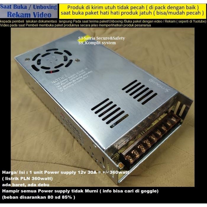 Berkualitas Power Supply Switching 12V 30A Ada Kipas Fan Psu 12Volt 12Vol 30Ampere 30 Amper Ampere