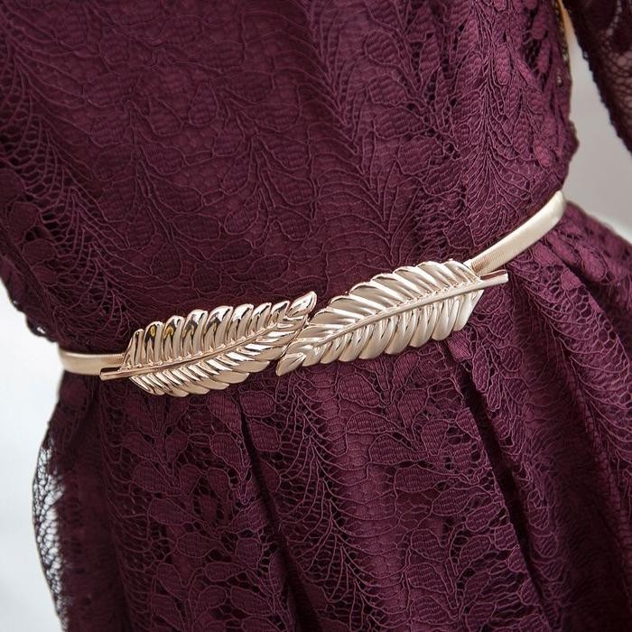 Pilihan- Belt Daun Kembar Elastis Ikat Pinggang Sabuk Wanita Kait Besi Leaves