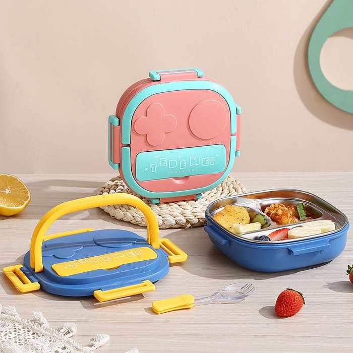 TEDEMEI KOTAK BEKAL Makan Anak Stainless Tempat Bekal Anak Lunch Box Wadah Steel Set