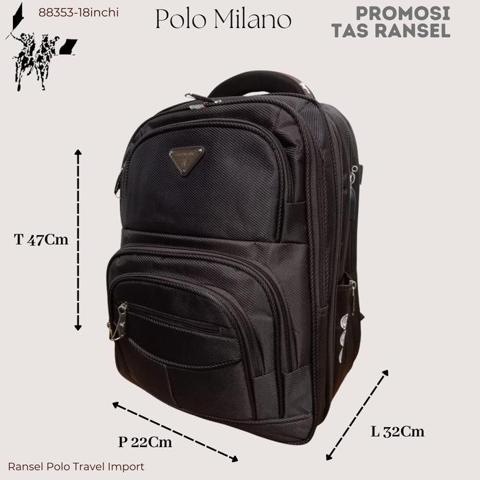 Tas Ransel Pria Import POLO MILANO 88353 ORIGINAL Ransel Anti Air EXPANDABLE hitam