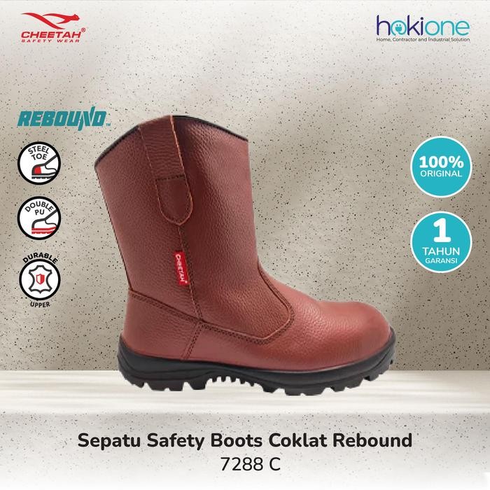 Sepatu Safety Cheetah Boots Coklat Rebound 7288C Safety Shoes Cheetah High Pria