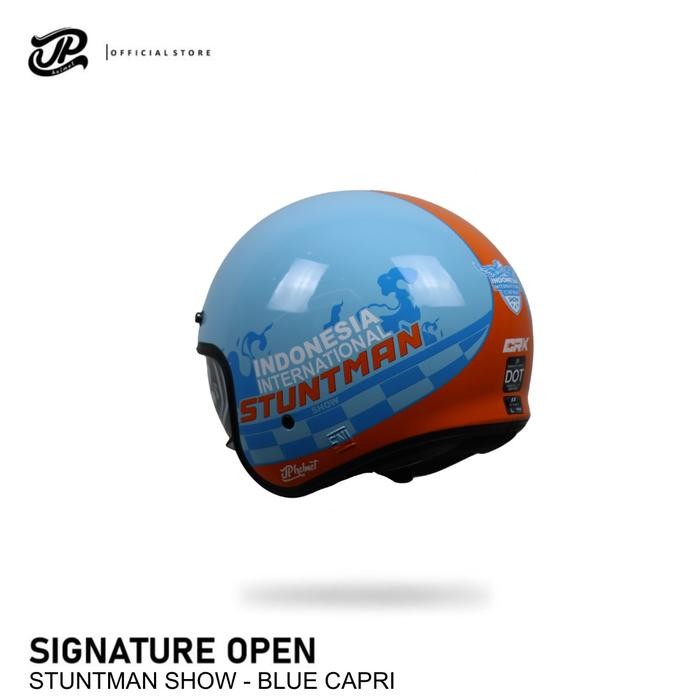 Helm Half Face JP Signature Open Stuntman Show - Blue Capri