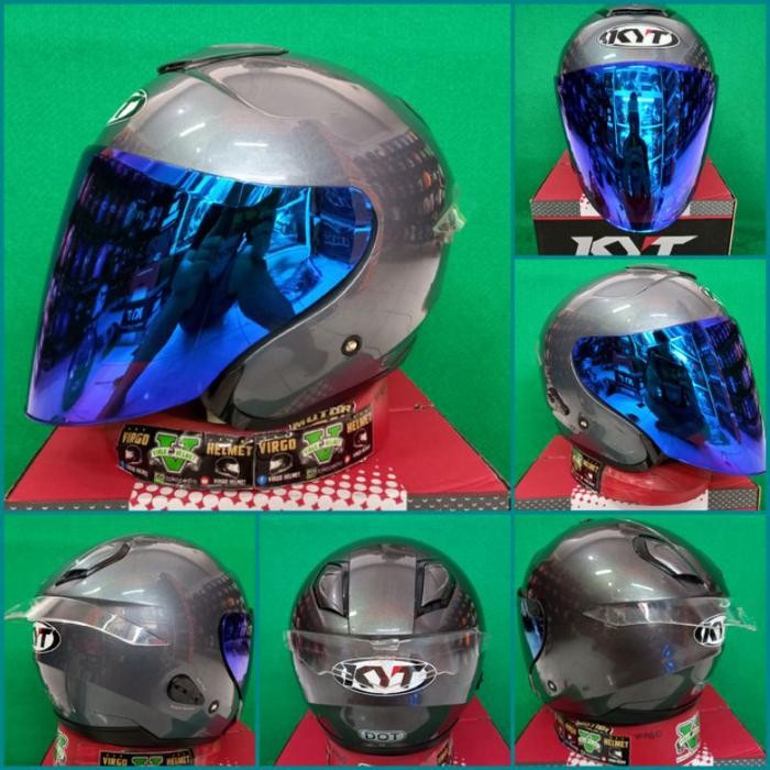 KYT HELM KYOTO SOLID GUNMETAL+VISOR IRIDIUM+SPOILER PAKET GANTENG