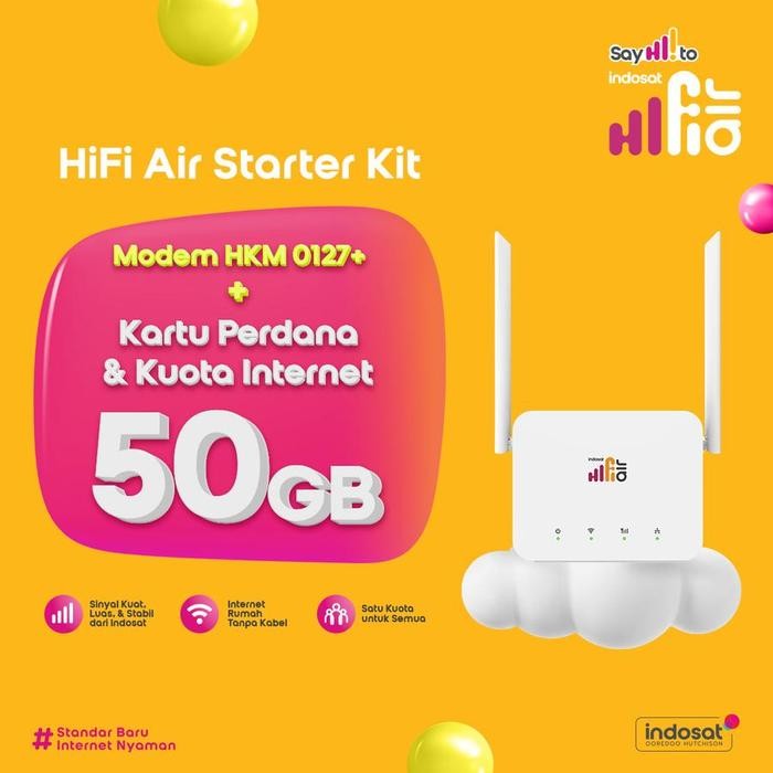 Indosat HiFi Air 4G Home Modem Wifi Router HKM0127+ Starter Kit dengan 50GB Kuota Internet dan Kartu