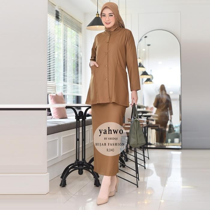 ORIGINAL Yahwo Hijab fashion-Setelan Rok Span Pns Pdh Pemda/Seragam Dinas Kheki Pns Asn Wanita