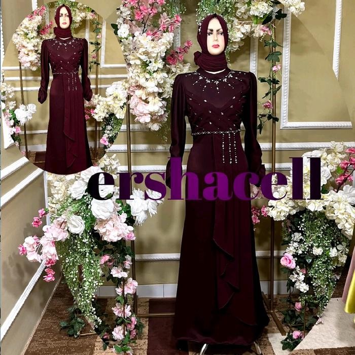 gtSport- Gaun Pesta Terbaru Naureen - Model Rok Duyung Ceruty Dengan Ikat Pinggang, Tersedia