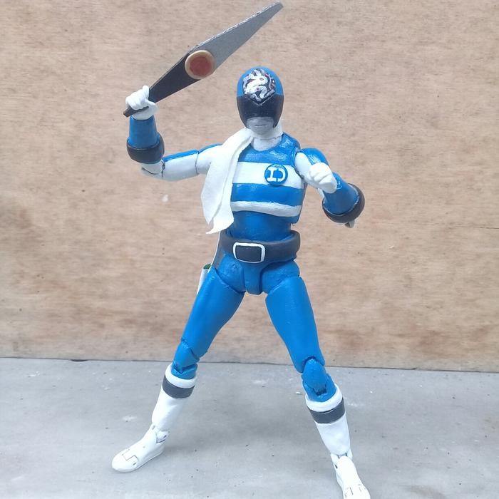 h4d2- Action Figure Custom Shf Denzy Blue Power Ranger Super Sentai Jadul