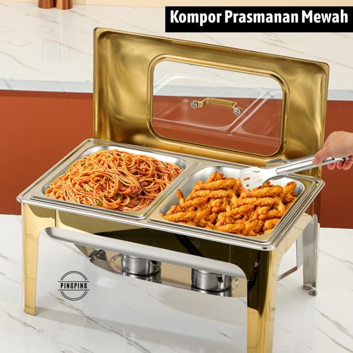 PINGPING - Chafing Dish / Rolltop Segi Kaca Kecil Catering Stainless Steel