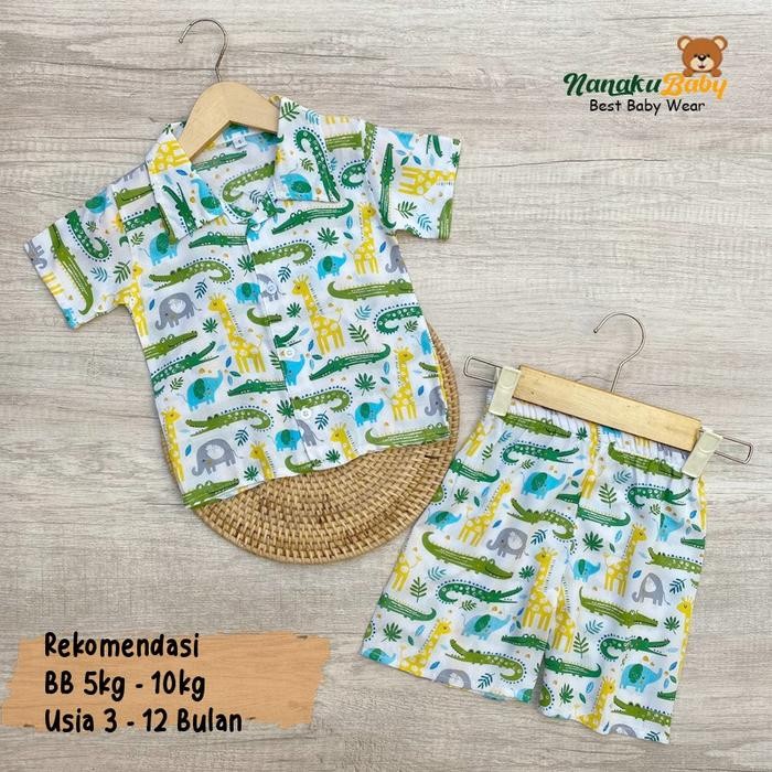 Nanaku Baby - One Set Setelan Anak Rayon Lengan Pendek Motif Salur Usia 3-12 Bulan Katun Parsel