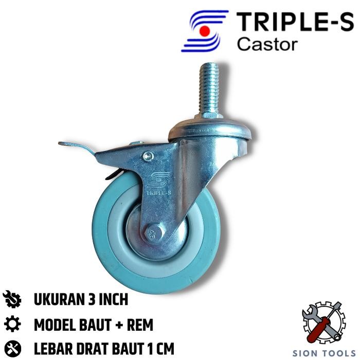 TokoBSA- Roda Karet Baut 3 Inch / Abu-Abu