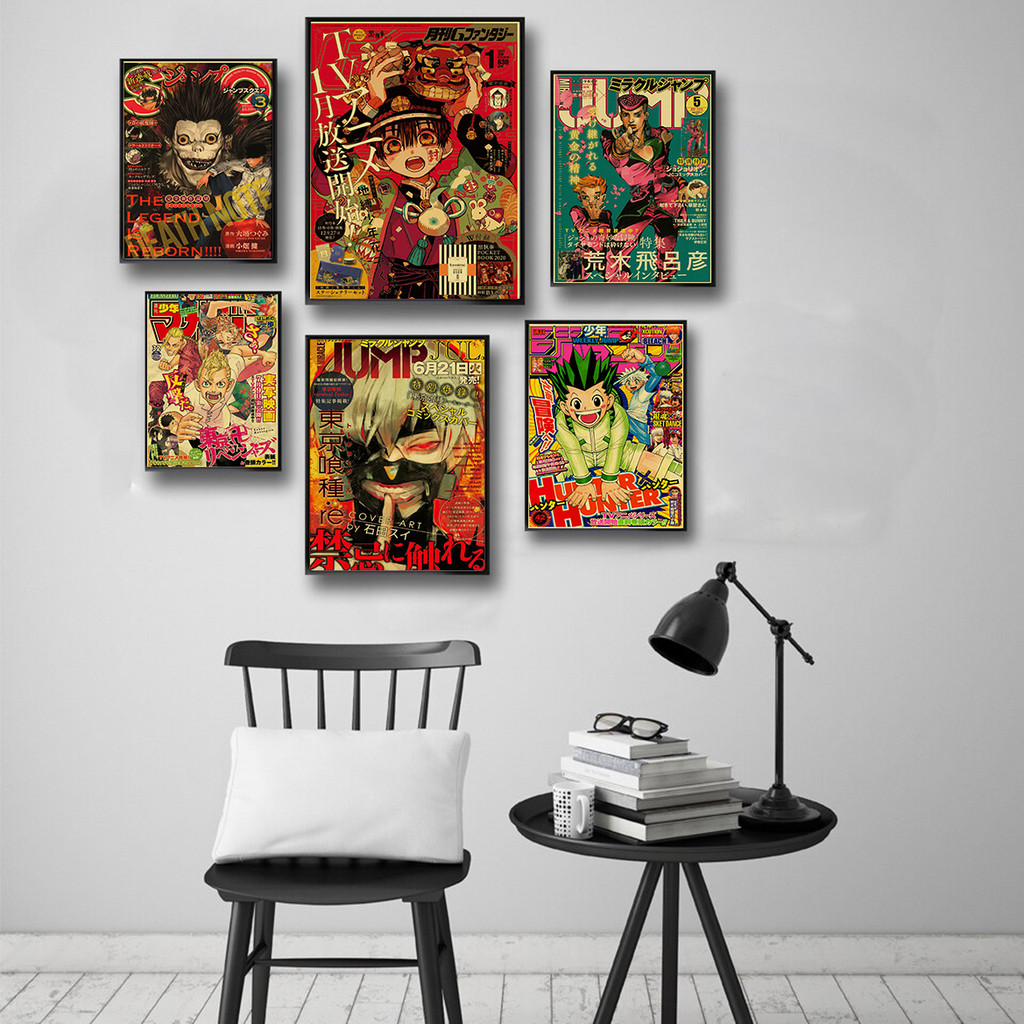 Hot Anime Poster Chainsaw Man/JOJO/My Hero Academia/Death Note Retro Kraft Paper Room Home Bar Cafe 