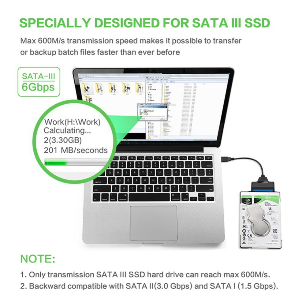 33cm SATA to USB 3.0/2.0 Cable Adapter, Fit for 2.5 Inch HDD or SSD, External Hard Disk Converter fo