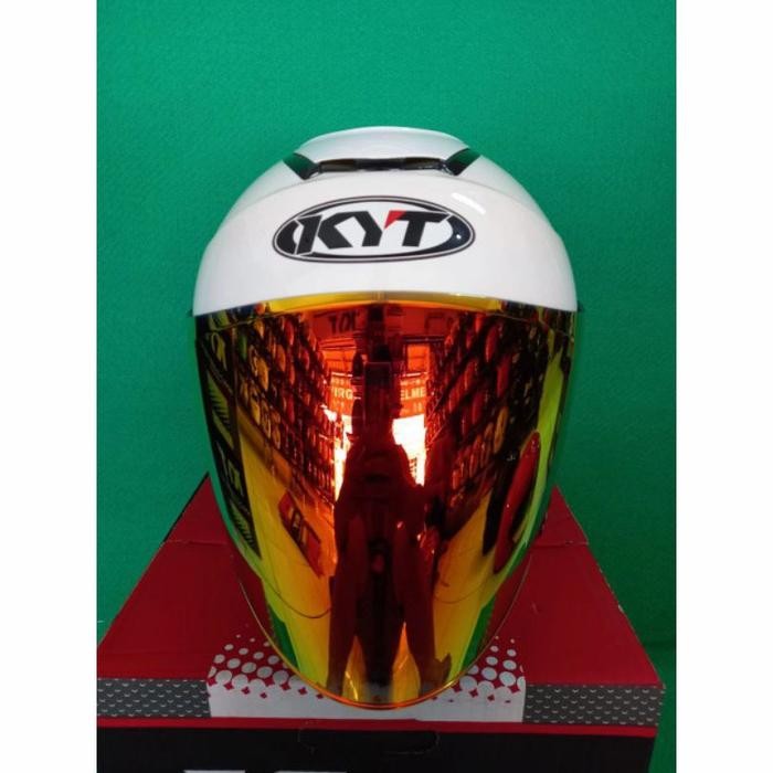 KYT KYOTO SOLID WHITE /VISOR IRIDIUM RED paket GANTENG
