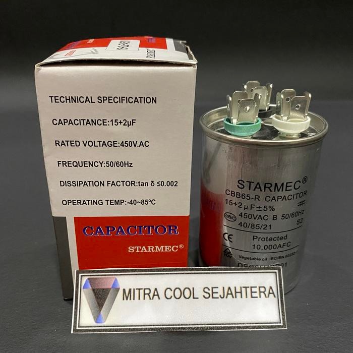 KAPASITOR AC 15UF + 2UF CAPASITOR AC DOUBLE 15+2 UF KAPASITOR GANDA 15