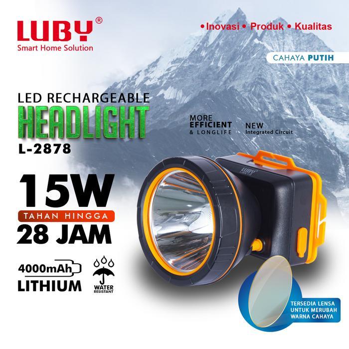 LUBY Headlamp Senter Kepala Tahan Air 15 Watt Rechargeable L 2878