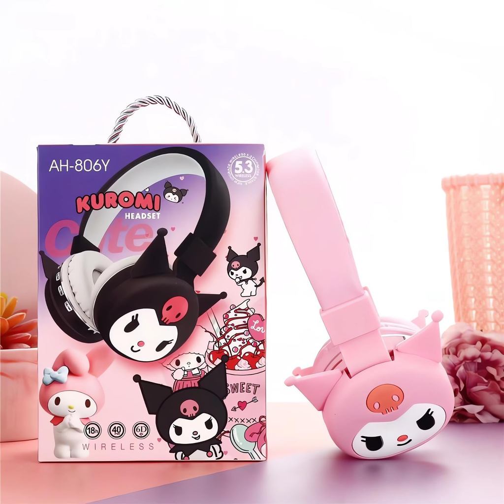Cute Sanrio Hello Kitty Pink Bluetooth Headset Wireless Foldable Lightweight Earphone with Mic for