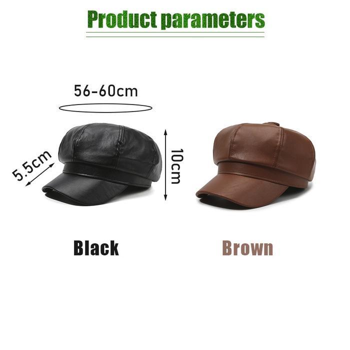 Topi Baret Beret Oktagonal Bahan Kulit Pu Gaya Korea Retro untuk Wanita