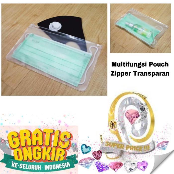 kotak masker case transparan plastik pouch tempat masker zipper