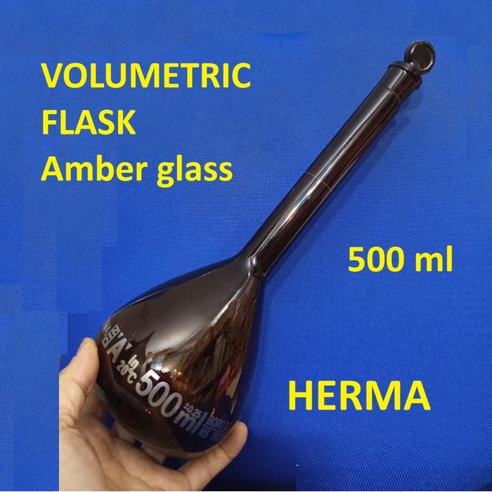 LABU UKUR COKLAT 250 ML LABU TAKAR VOLUMETRIC FLASK AMBER GLASS WITH STOPPER CHINA HERMA