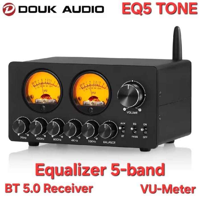 DOUK AUDIO EQ5-PRO Equalizer 5-band, BT 5.0 Receiver & Stereo VU Meter